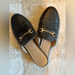 Wanted Black Slide on Loafer With Gold Hardware